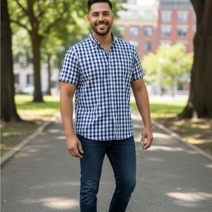 Chaps Navy and White Checkered Casual Shirt